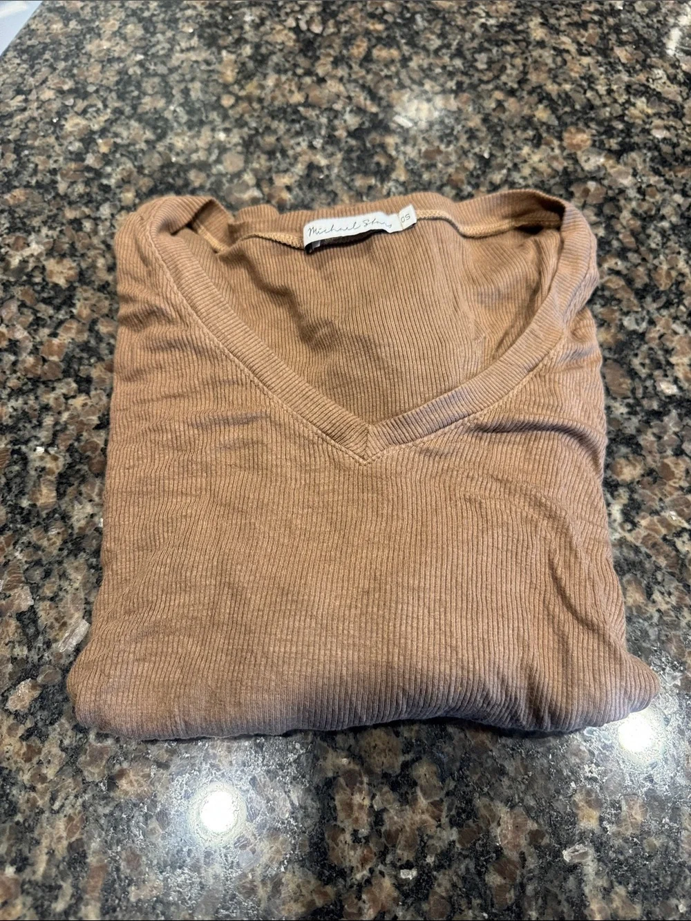 Michael Stars Brown V-Neck Long Sleeve Tee - Picture 4 of 4